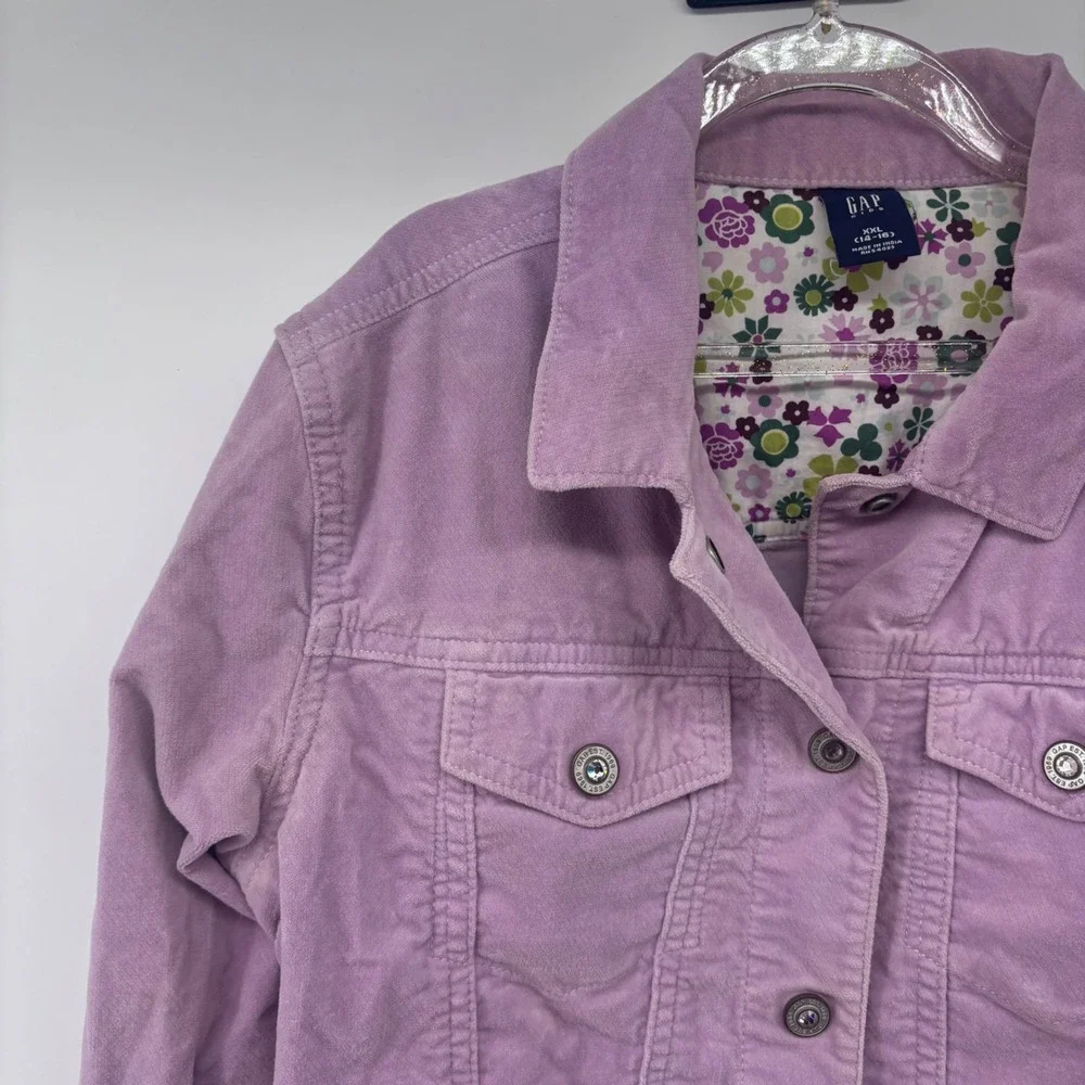 GAP‎ Kids Corduroy Jacket Lilac Purple Flower Print Lining Size XXL (14-16)